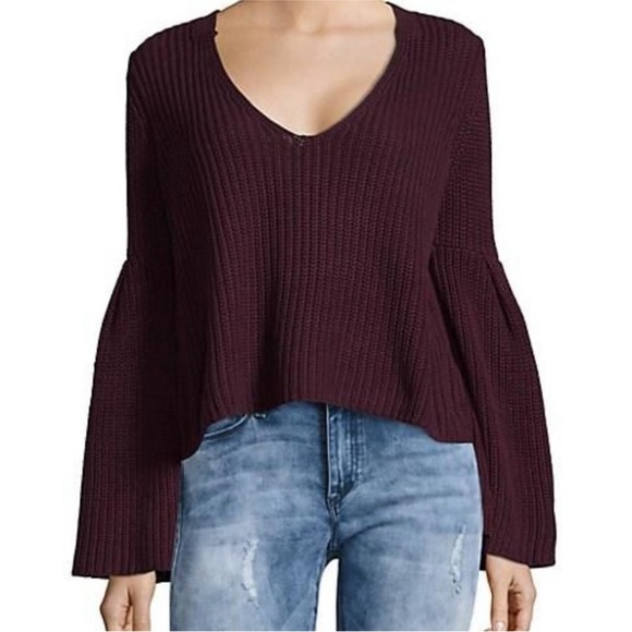 Free People Damsel Cotton Knit Flare Bell Sleeve Sweater Size XS EUC - Picture 2 of 8